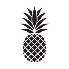 Obraz premium Pineapple fruit icon silhouette tropical exotic summer sweet food symbol black isolated vector graphic.