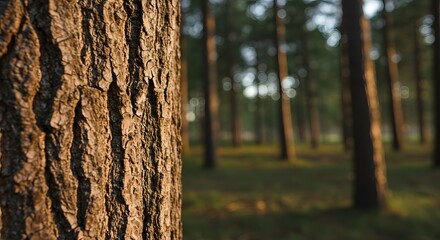Fototapeta premium Golden Hour in the Pine Forest: A Close-Up of Bark Texture