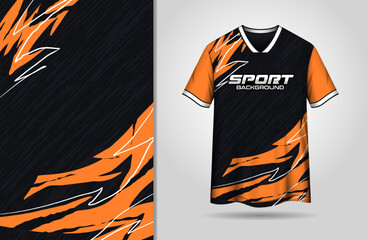 Abstract sports jersey design with black and orange background © Abd