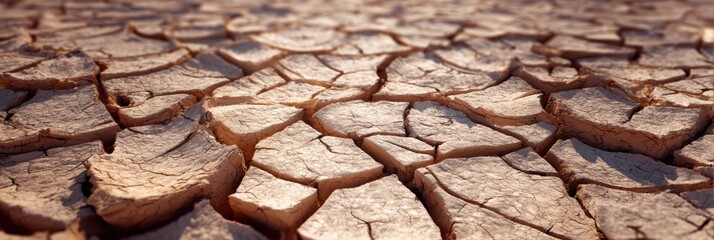 Sun-baked cracked earth of a dried lakebed under intense midday heat