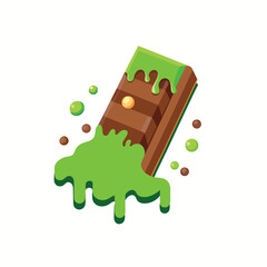Dubai Chocolate, Green Kunafa and pistachio stuffed inside a chocolate bar, simple flat vector illustration.
