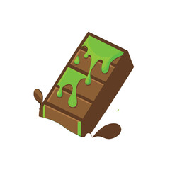 Dubai Chocolate, Green Kunafa and pistachio stuffed inside a chocolate bar, broken pieces of Chocolate isolated set collection, simple flat vector illustration.