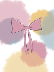 Pink Bow Illustration with Watercolor Background