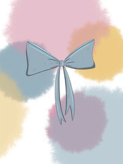 Blue Bow with Pastel Watercolor Effect