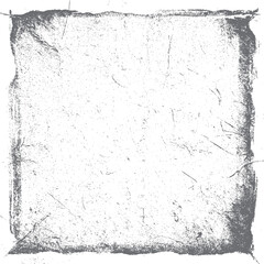 Distressed Grunge Frame with Speckled Noise on White. Rough Edge Overlay Texture with Scratch Marks. Vintage Worn Border Design for Print and Web. Isolated Black and White Vector.