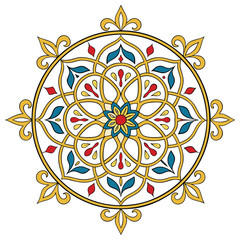 Elegant Mandala Vector Design with Red and Blue Floral Patterns