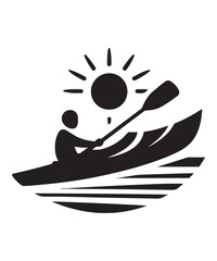 Man in Kayak Silhouette Vector On White Background.