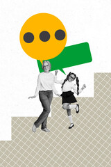 3d sketch image vertical collage of happy grandmother schoolgirl stand bubble communication speech...