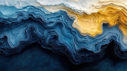 Obraz premium This stunning abstract digital artwork features mesmerizing ocean layers, showcasing a blend of blue, gold, and white tones that evoke a sense of depth and movement.