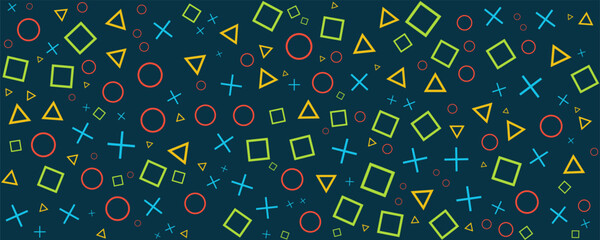 Video games outline pattern. Vector game concept seamless background. Play station game pad. Abstract background controller seamless pattern on dark background © Iflah