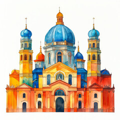 Fototapeta premium Large building with a blue dome and red and yellow accents