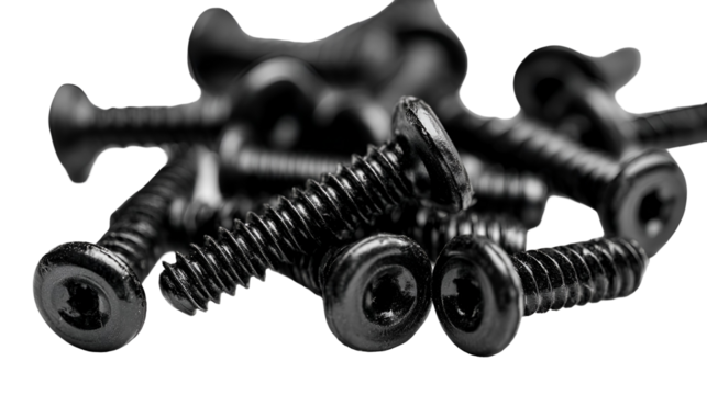 Black screws close up macro shot hardware detail