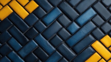 An artistic display of interwoven textures in deep blue and bright yellow tones, creating a captivating abstract piece that evokes emotions of depth and creativity.