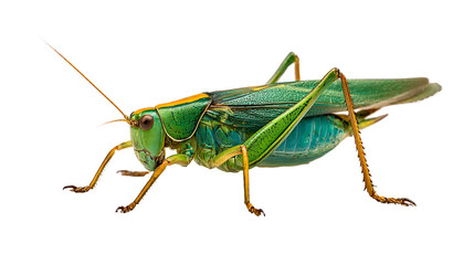 Vibrant Green Grasshopper Closeup Isolated Black Background,
