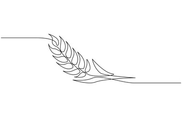 Wheat Berry Continuous Line Art Illustration, One continuous line. Spikelet of wheat. Spikelet of a cereal plant, Ears of wheat one continuous line drawing .Fall harvest line art. 