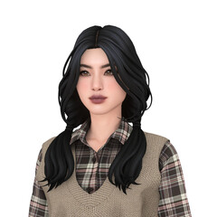 A beautiful young Asian woman in preppy style clothes, isolated portrait