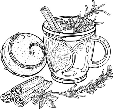 black and white mulled wine with orange clip art preview