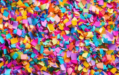 Vibrant confetti texture with randomly scattered colorful paper bits.