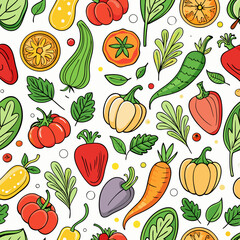 Colorful Vegetable and Fruit Seamless Pattern with Hand Drawn Style
