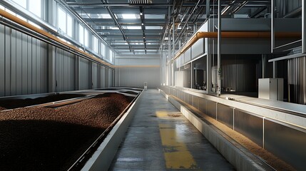 Fototapeta premium Smart Composting Facility Featuring Zero Odor Technology and Automated Waste Processing for Efficient Sustainable Waste Management