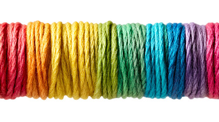 Rainbow colored threads spools of yarn craft supplies