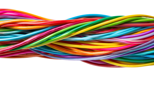 Rainbow colored wires tangled together abstract background - Powered by Adobe
