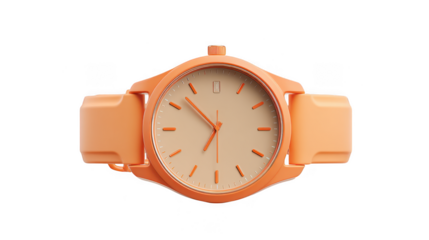 Orange wristwatch with beige face isolated on transparent background