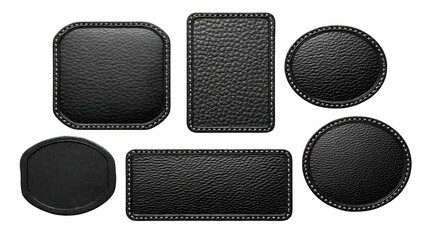 Black leather patches set isolated on transparent background