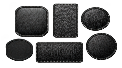 Black leather patches set isolated on transparent background