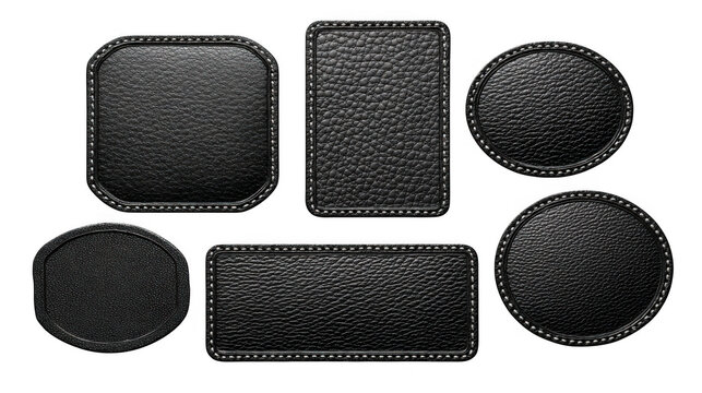 Black leather patches set isolated on transparent background