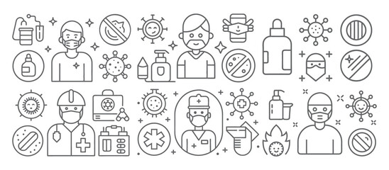 Medical Icons for Healthcare, Safety, and COVID-19 Precautions
