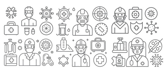 Obraz premium Comprehensive Medical and Healthcare Icons for Pandemic Safety 