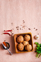 Beef meatballs. Cooking raw beef meatballs