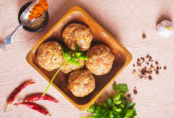Beef meatballs. Cooking raw beef meatballs