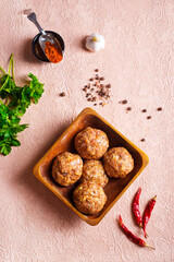 Beef meatballs. Cooking raw beef meatballs