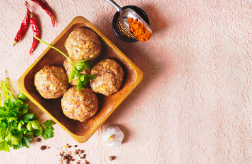 Beef meatballs. Cooking raw beef meatballs