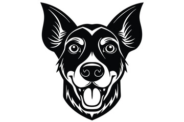 The intense gaze of the black dog is rendered in a bold style