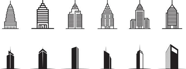 Modern city skyscraper building icons set