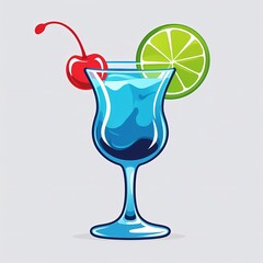 Colorful cocktail with cherry and lime on a grey background in summertime vibe