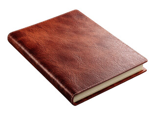 Brown leather journal book isolated on transparent background