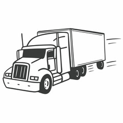 Illustration of a semi truck in motion black and white drawing style