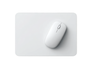 White wireless mouse on white mousepad isolated on transparent background
