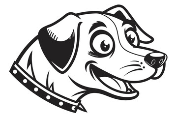 Happy puppy with a spiked collar playfully grins in this cheerful black and white picture