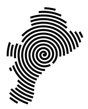 Symbol Map of the city Rietberg (Nordrhein-Westfalen, Germany) showing the city with a black spiral line