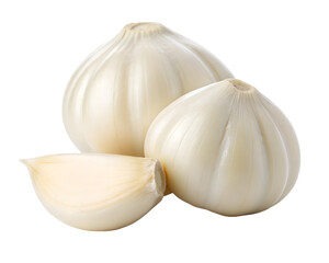 Obraz premium Garlic heads stacked isolated on transparent background