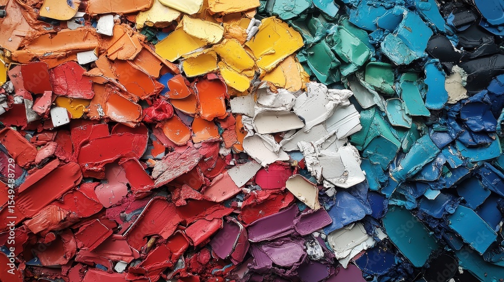 Poster an engaging close-up of a textured paint palette featuring an array of colors, visually representing
