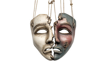 Broken Dual Face Mask Hanging, Art, Theater, Emotion, Distress