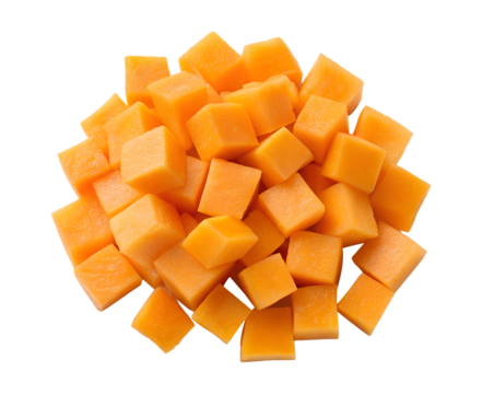 Cubed butternut squash isolated on transparent background
