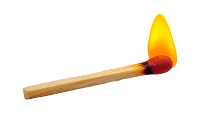 Lit matchstick burning bright on black background