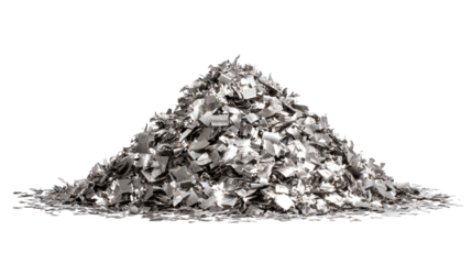 Silver metal shavings pile industrial scrap recycling